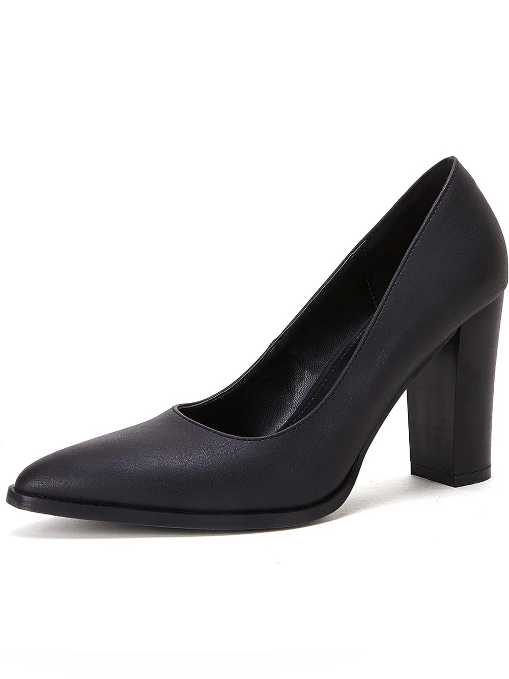 Women's Black Pointed-Toe Block Heel Pump